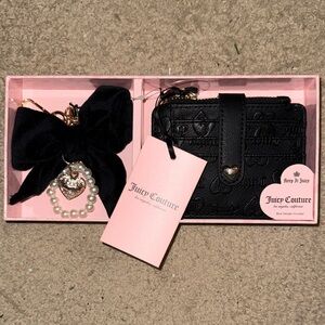 Juicy Couture Black Wallet and Keychain Set with Heart Accents